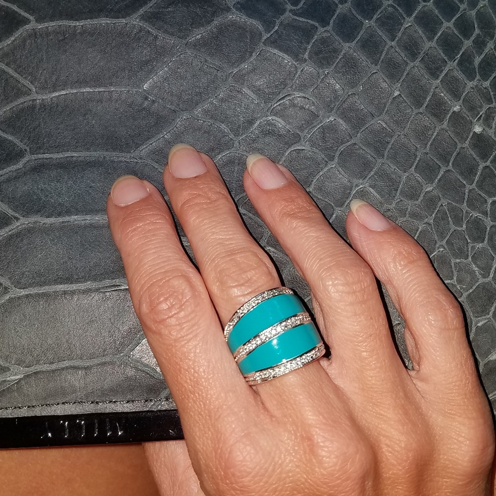 Turquoise enamel w/cz sz.6